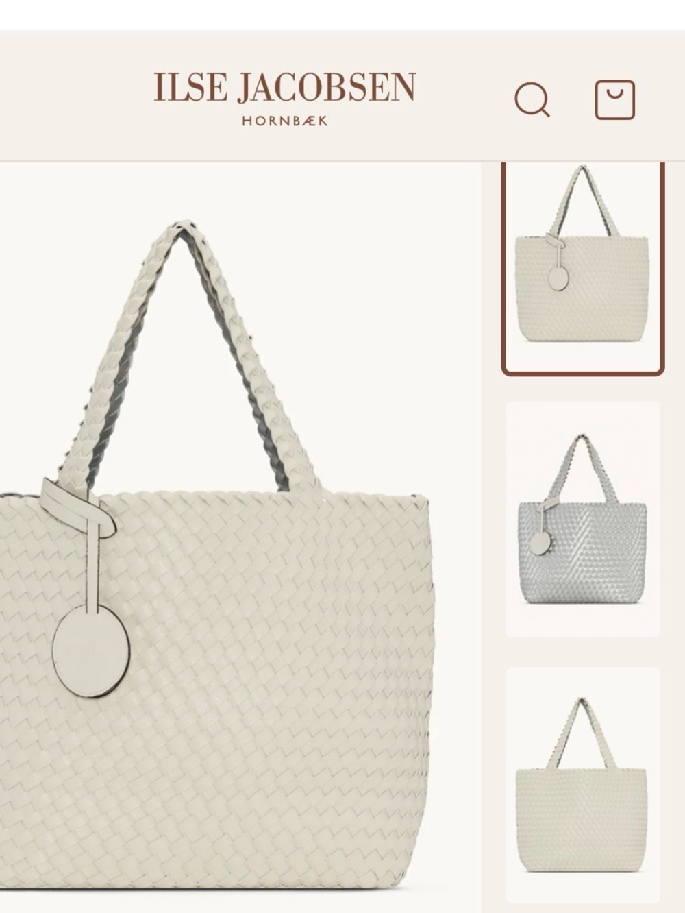 Ilse Jacobsen  HORNBAEK BAG 08 | Woven Reversible Tote. (Egg White/Silver) NWT
